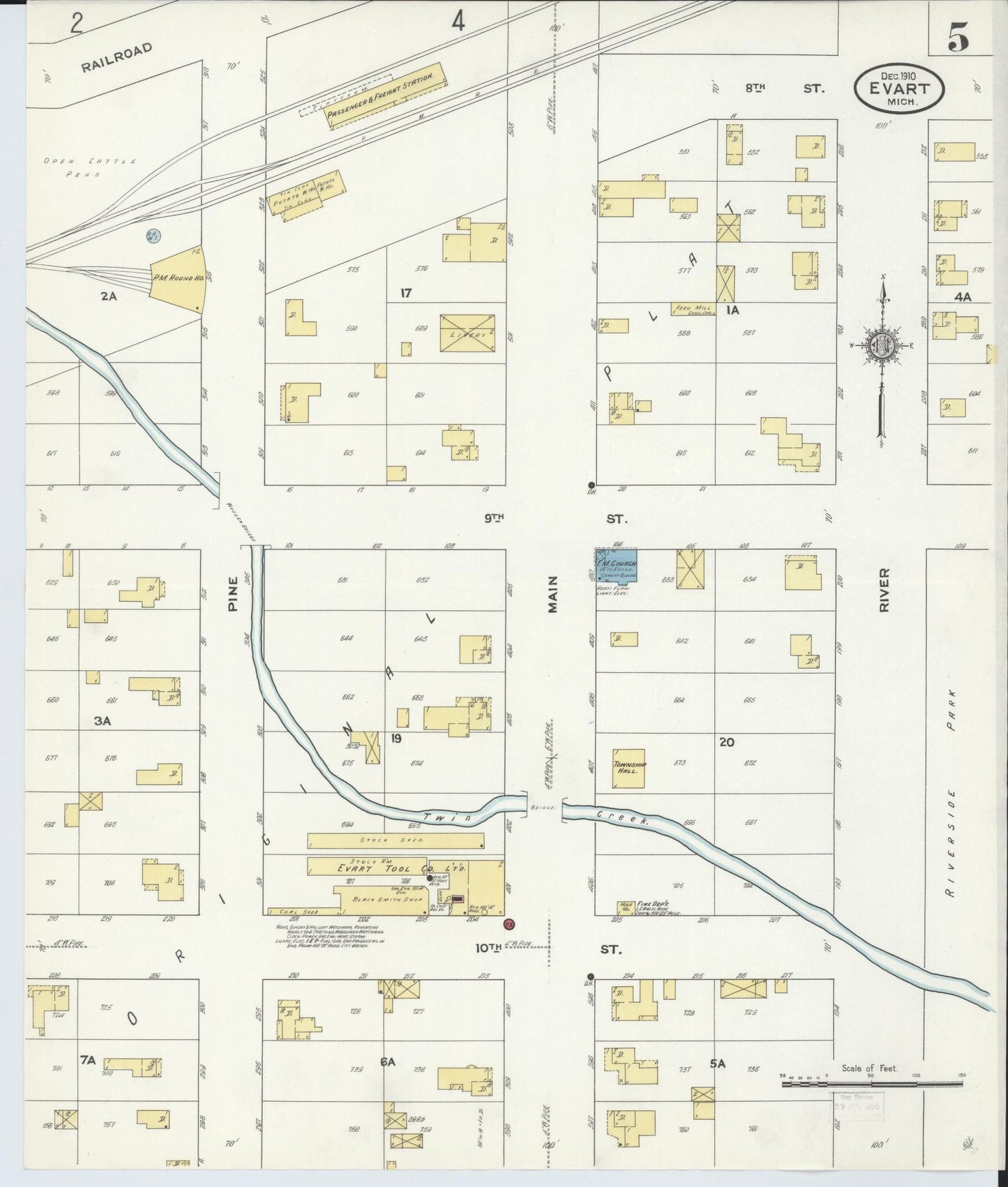 Sanborn Fire Insurance Map from Evart, Osceola County, Michigan (1910), Sheet #0005 - Complete Map Set gallery image, historic Sanborn map, vintage wall art, Michigan Michigan