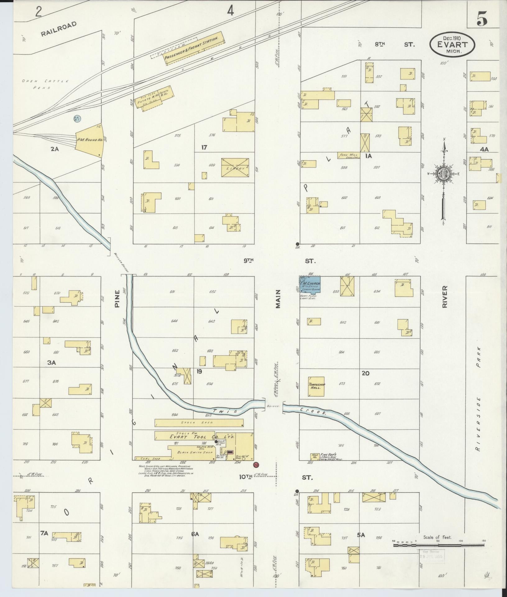Sanborn Fire Insurance Map from Evart, Osceola County, Michigan (1910), Sheet #0005 - Complete Map Set gallery image, historic Sanborn map, vintage wall art, Michigan Michigan