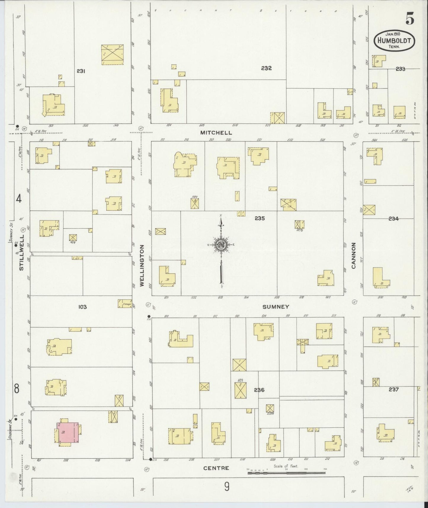 Sanborn Fire Insurance Map from Humboldt, Gibson County, Tennessee (1910), Sheet #0004 - Complete Map Set gallery image, historic Sanborn map, vintage wall art, Tennessee Tennessee