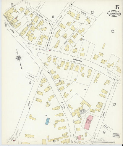 Sanborn Fire Insurance Map from Leominster, Worcester County, Massachusetts (1912), Sheet #0017 - Historic Sanborn Fire Insurance Map Print, vintage old map wall art, antique decor, genealogy gift, Massachusetts Massachusetts map