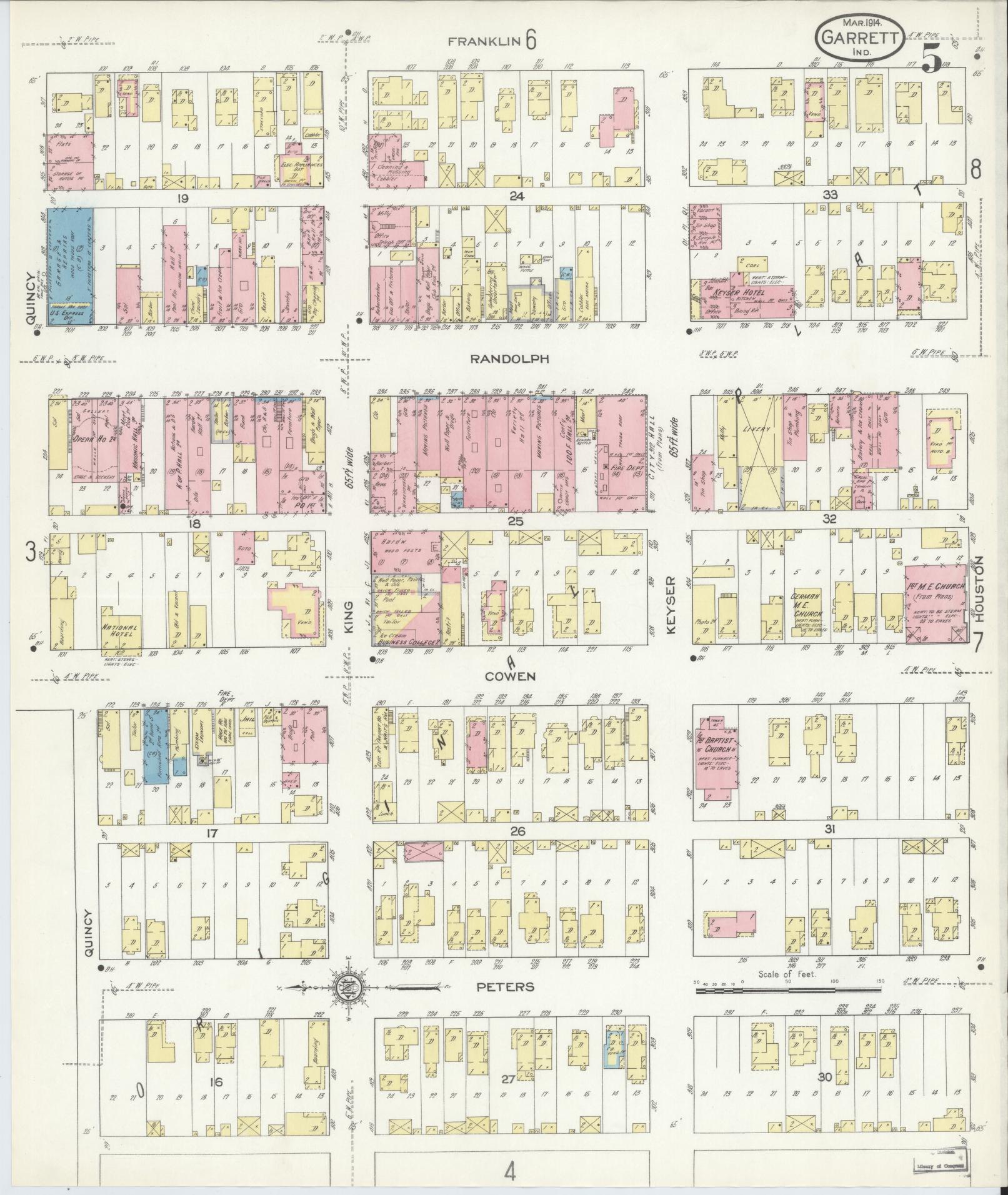 Sanborn Fire Insurance Map from Garrett, De Kalb County, Indiana (1914), Sheet #0005 - Complete Map Set gallery image, historic Sanborn map, vintage wall art, Indiana Indiana