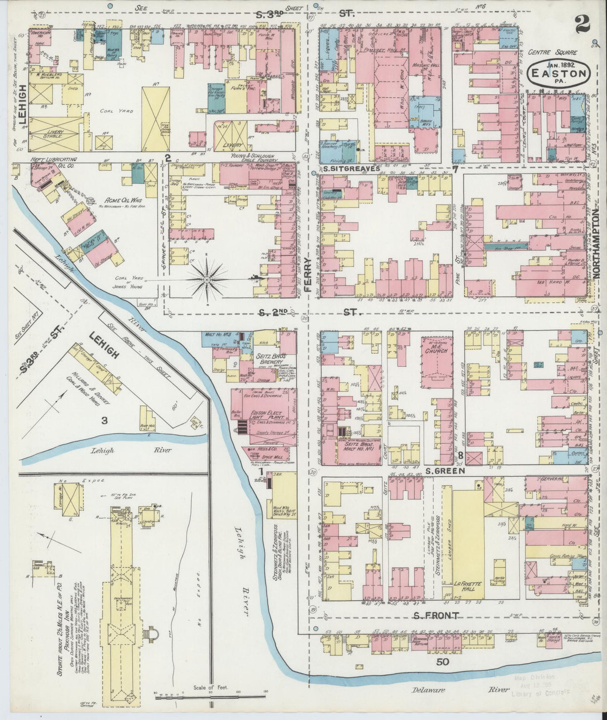 Sanborn Fire Insurance Map from Easton, Northampton County, Pennsylvania (1892), Sheet #0002 - Complete Map Set gallery image, historic Sanborn map, vintage wall art, Pennsylvania Pennsylvania