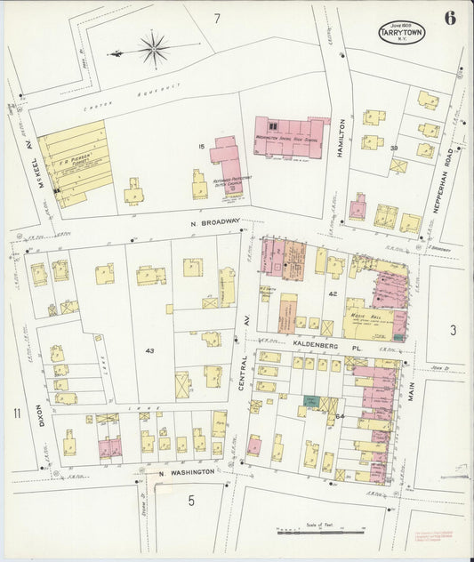 Sanborn Fire Insurance Map from Tarrytown, Westchester County, New York (1909), Sheet #0006 - Historic Sanborn Fire Insurance Map Print, vintage old map wall art, antique decor, genealogy gift, New York New York map