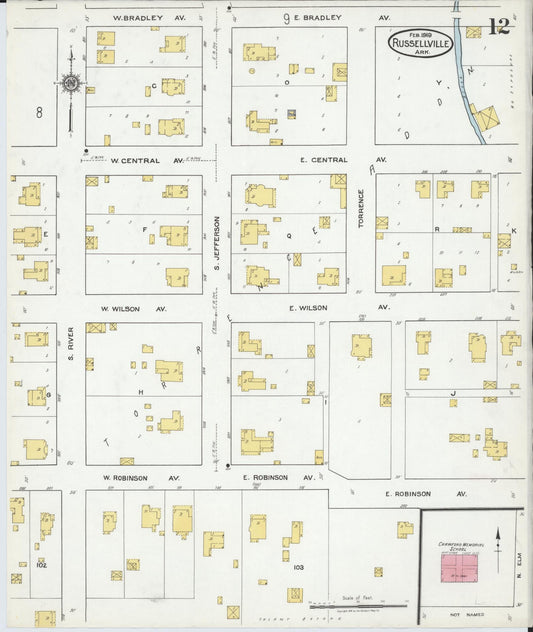 Sanborn Fire Insurance Map from Russellville, Pope County, Arkansas (1919), Sheet #0012 - Historic Sanborn Fire Insurance Map Print, vintage old map wall art, antique decor, genealogy gift, Arkansas Arkansas map