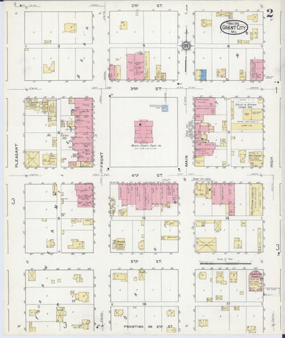 Sanborn Fire Insurance Map from Grant City, Worth County, Missouri (1916), Sheet #0002 - Historic Sanborn Fire Insurance Map Print, vintage old map wall art, antique decor, genealogy gift, Missouri Missouri map
