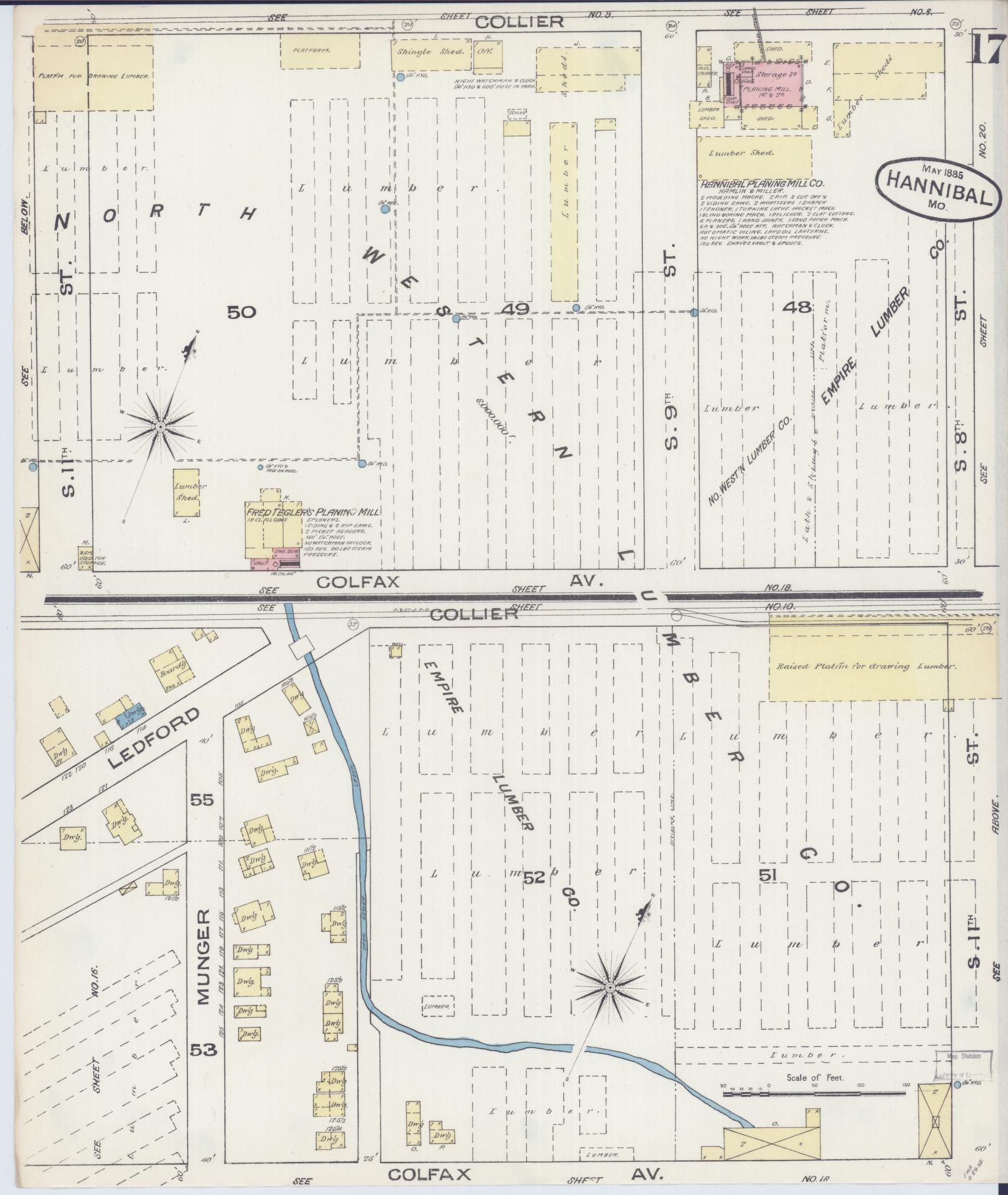 Sanborn Fire Insurance Map from Hannibal, Marion County, Missouri (1885), Sheet #0017 - Historic Sanborn Fire Insurance Map Print, vintage old map wall art, antique decor, genealogy gift, Missouri Missouri map