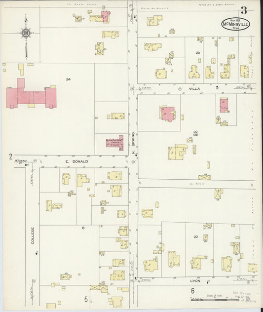 Sanborn Fire Insurance Map from McMinnville, Warren County, Tennessee (1913), Sheet #0003 - Historic Sanborn Fire Insurance Map Print, vintage old map wall art, antique decor, genealogy gift, Tennessee Tennessee map
