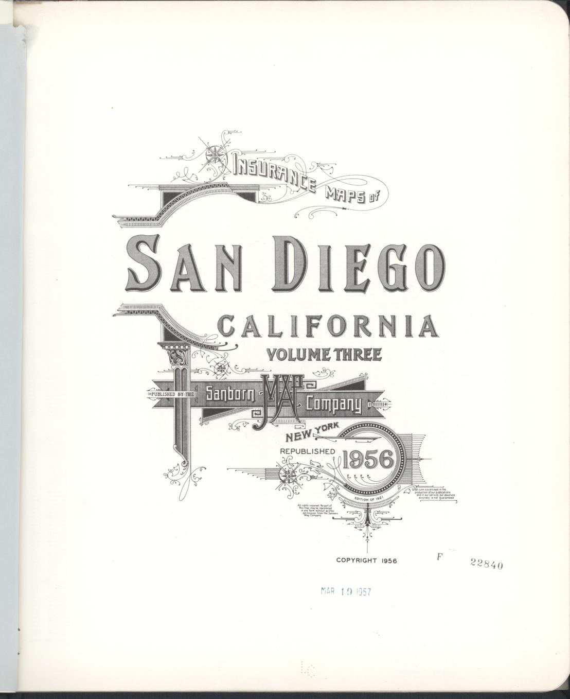 Sanborn Fire Insurance Map from San Diego, San Diego County, California (1956), Sheet #0001 - Complete Map Set gallery image, historic Sanborn map, vintage wall art, California California