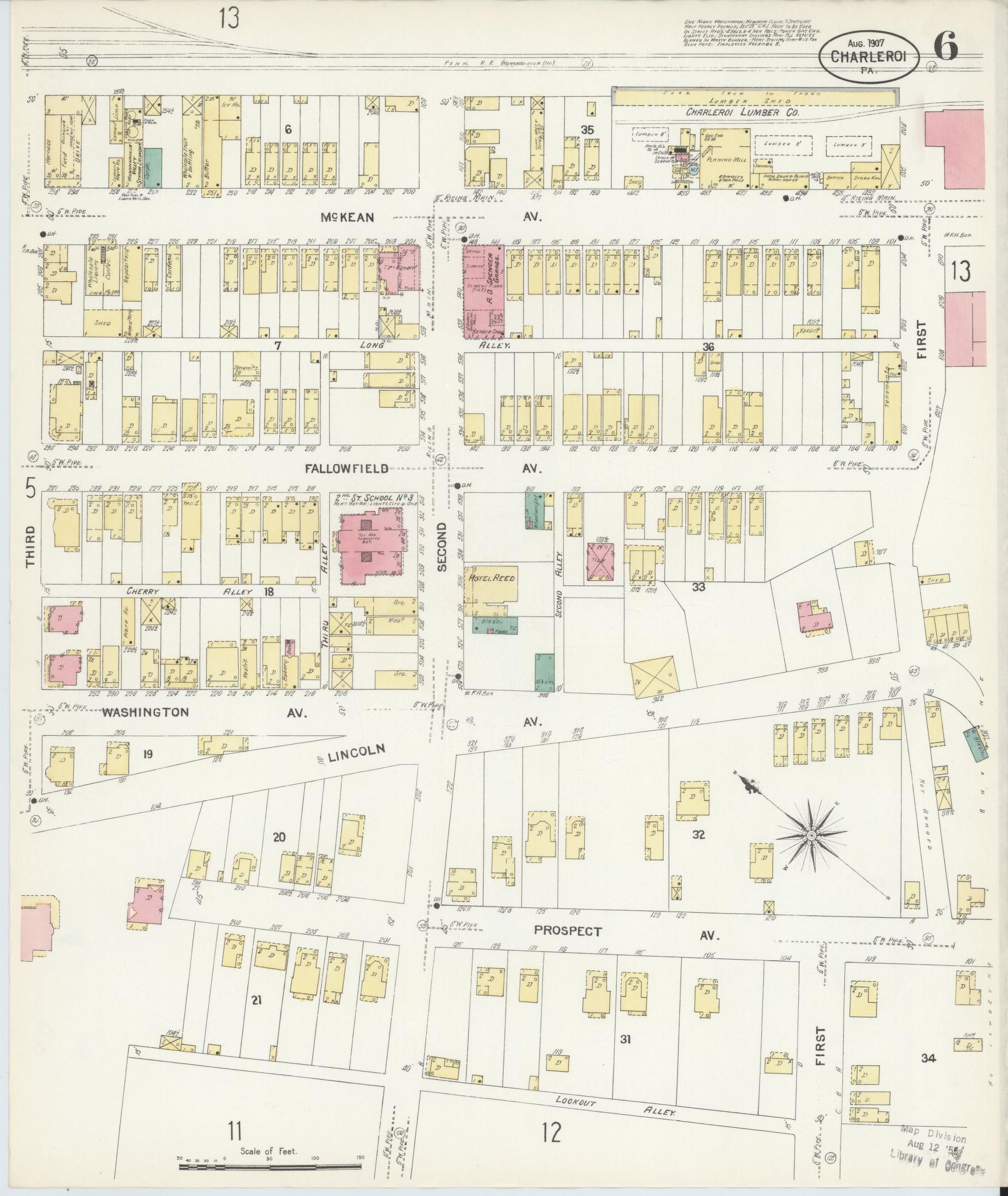 Sanborn Fire Insurance Map from Charleroi, Washington County, Pennsylvania (1907), Sheet #0006 - Historic Sanborn Fire Insurance Map Print, vintage old map wall art, antique decor, genealogy gift, Pennsylvania Pennsylvania map