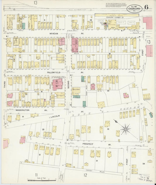 Sanborn Fire Insurance Map from Charleroi, Washington County, Pennsylvania (1907), Sheet #0006 - Historic Sanborn Fire Insurance Map Print, vintage old map wall art, antique decor, genealogy gift, Pennsylvania Pennsylvania map