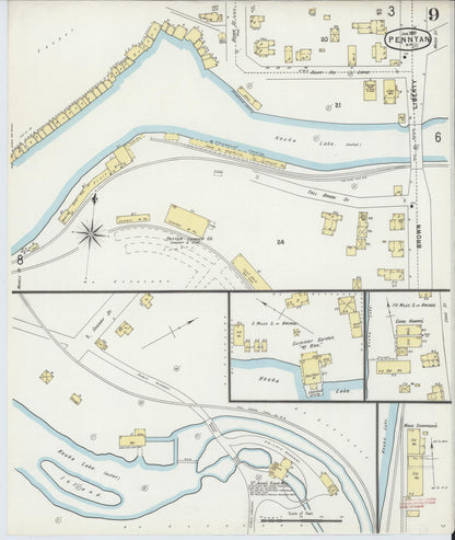 Sanborn Fire Insurance Map from Penn Yan, Yates County, New York (1897), Sheet #0009 - Complete Map Set gallery image, historic Sanborn map, vintage wall art, New York New York