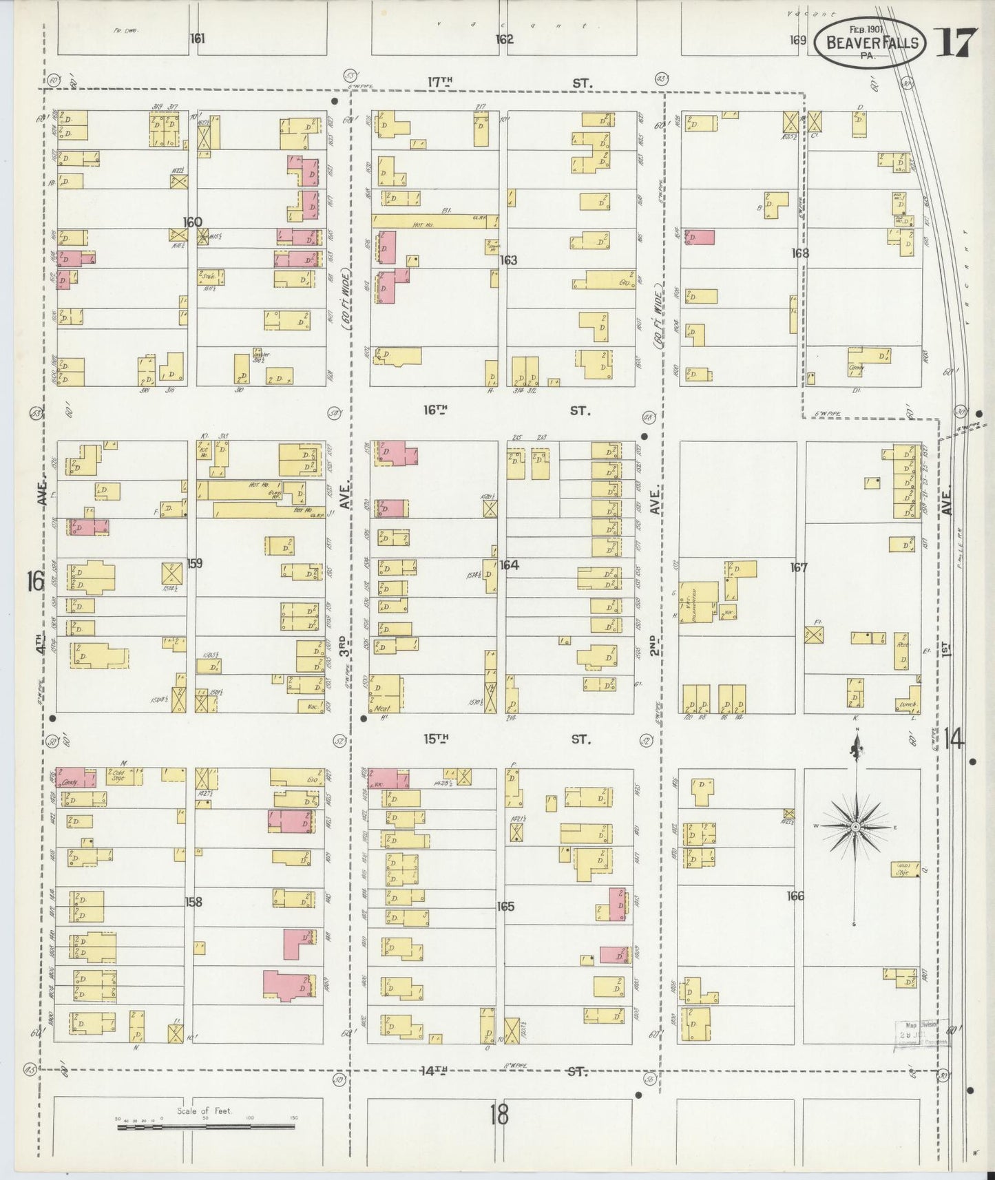Sanborn Fire Insurance Map from Beaver Falls, Beaver County, Pennsylvania (1901), Sheet #0017 - Historic Sanborn Fire Insurance Map Print, vintage old map wall art, antique decor, genealogy gift, Pennsylvania Pennsylvania map