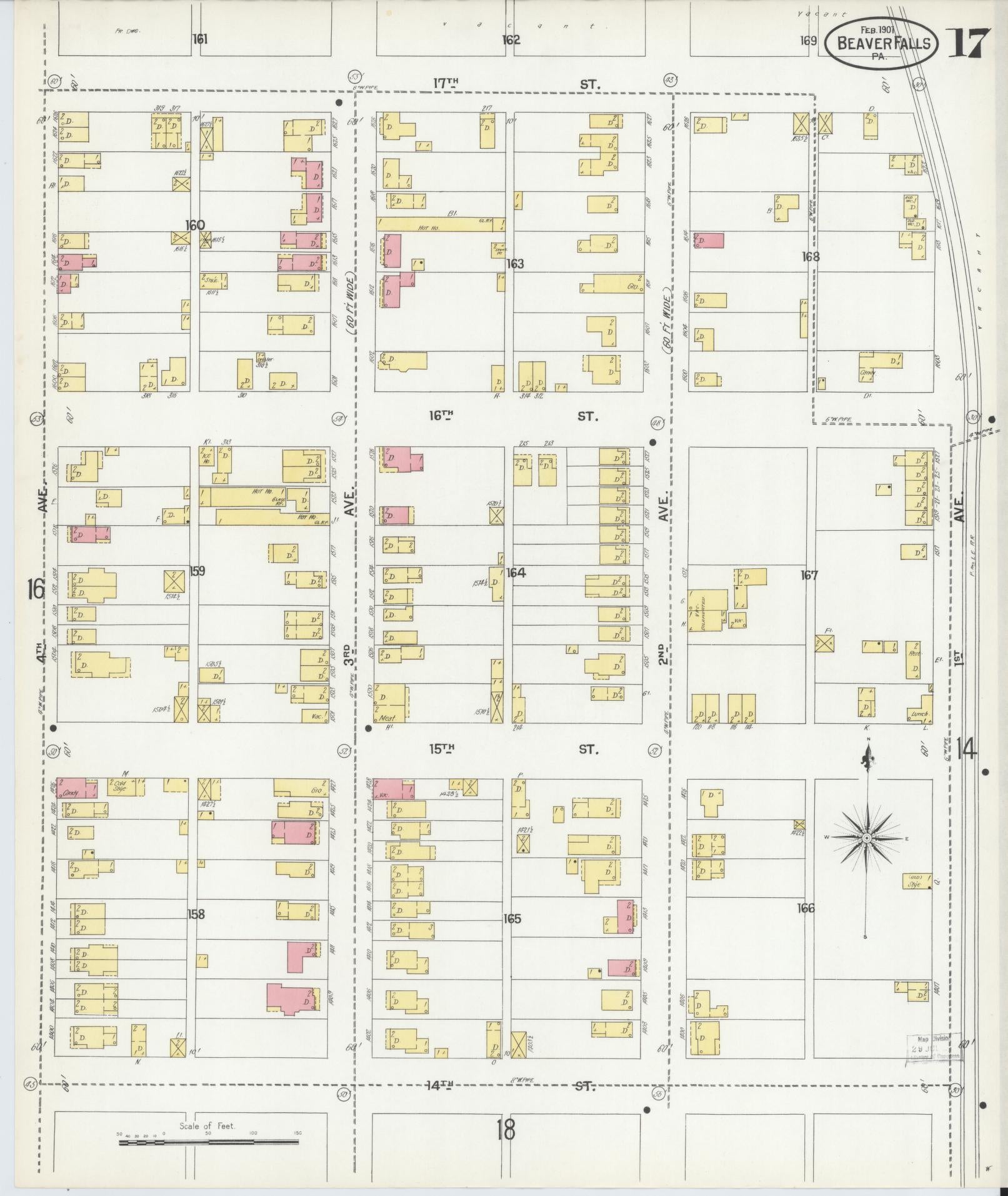 Sanborn Fire Insurance Map from Beaver Falls, Beaver County, Pennsylvania (1901), Sheet #0017 - Historic Sanborn Fire Insurance Map Print, vintage old map wall art, antique decor, genealogy gift, Pennsylvania Pennsylvania map