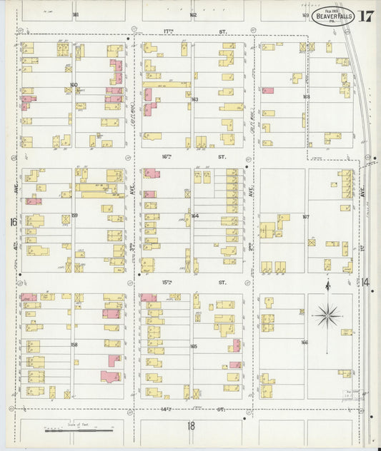 Sanborn Fire Insurance Map from Beaver Falls, Beaver County, Pennsylvania (1901), Sheet #0017 - Historic Sanborn Fire Insurance Map Print, vintage old map wall art, antique decor, genealogy gift, Pennsylvania Pennsylvania map