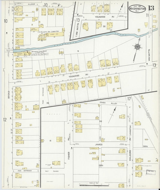 Sanborn Fire Insurance Map from Washington, Warren County, New Jersey (1914), Sheet #0013 - Historic Sanborn Fire Insurance Map Print, vintage old map wall art, antique decor, genealogy gift, Washington Washington map