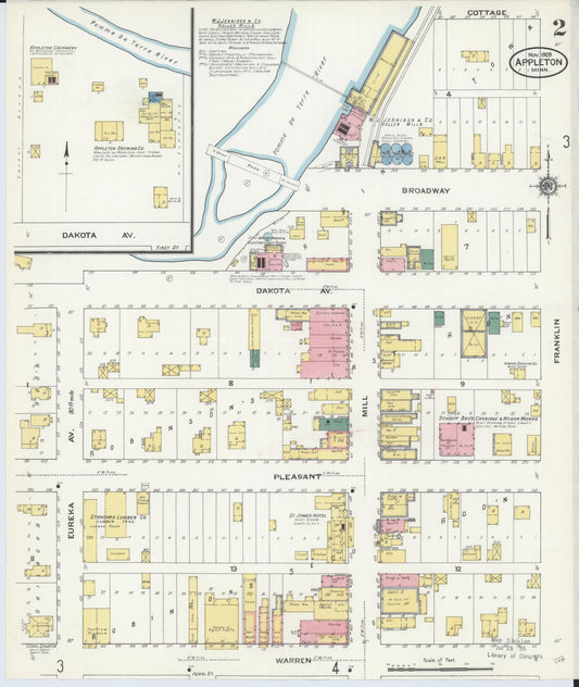 Sanborn Fire Insurance Map from Appleton, Swift County, Minnesota (1909), Sheet #0002 - Historic Sanborn Fire Insurance Map Print, vintage old map wall art, antique decor, genealogy gift, Minnesota Minnesota map