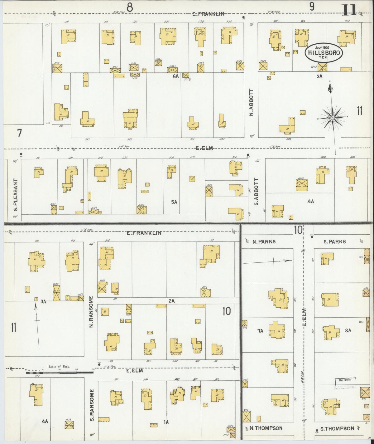 Sanborn Fire Insurance Map from Hillsboro, Hill County, Texas (1900), Sheet #0011 - Historic Sanborn Fire Insurance Map Print, vintage old map wall art, antique decor, genealogy gift, Texas Texas map