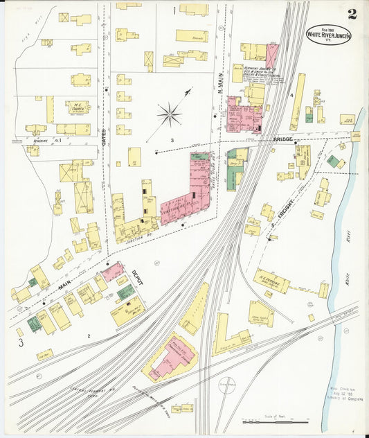 Sanborn Fire Insurance Map from White River Junction, Windsor County, Vermont (1901), Sheet #0002 - Historic Sanborn Fire Insurance Map Print, vintage old map wall art, antique decor, genealogy gift, Vermont Vermont map