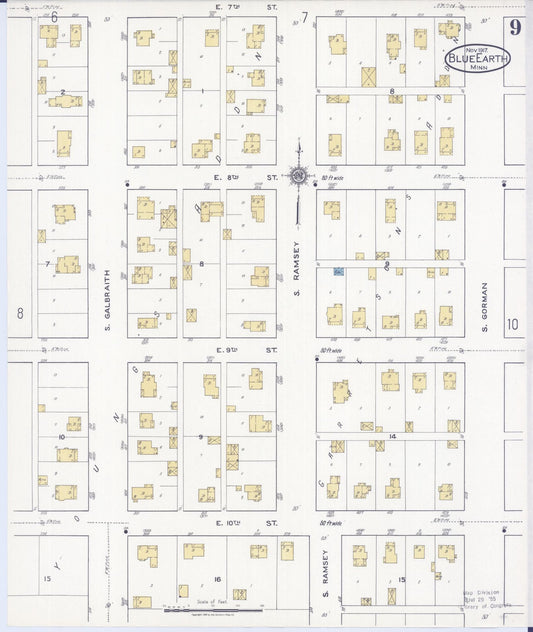 Sanborn Fire Insurance Map from Blue Earth, Faribault County, Minnesota (1917), Sheet #0009 - Historic Sanborn Fire Insurance Map Print, vintage old map wall art, antique decor, genealogy gift, Minnesota Minnesota map