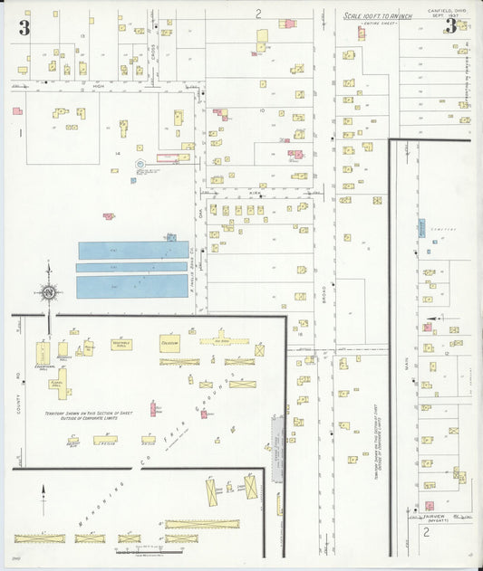 Sanborn Fire Insurance Map from Canfield, Mahoning County, Ohio (1937), Sheet #0003 - Historic Sanborn Fire Insurance Map Print, vintage old map wall art, antique decor, genealogy gift, Ohio Ohio map