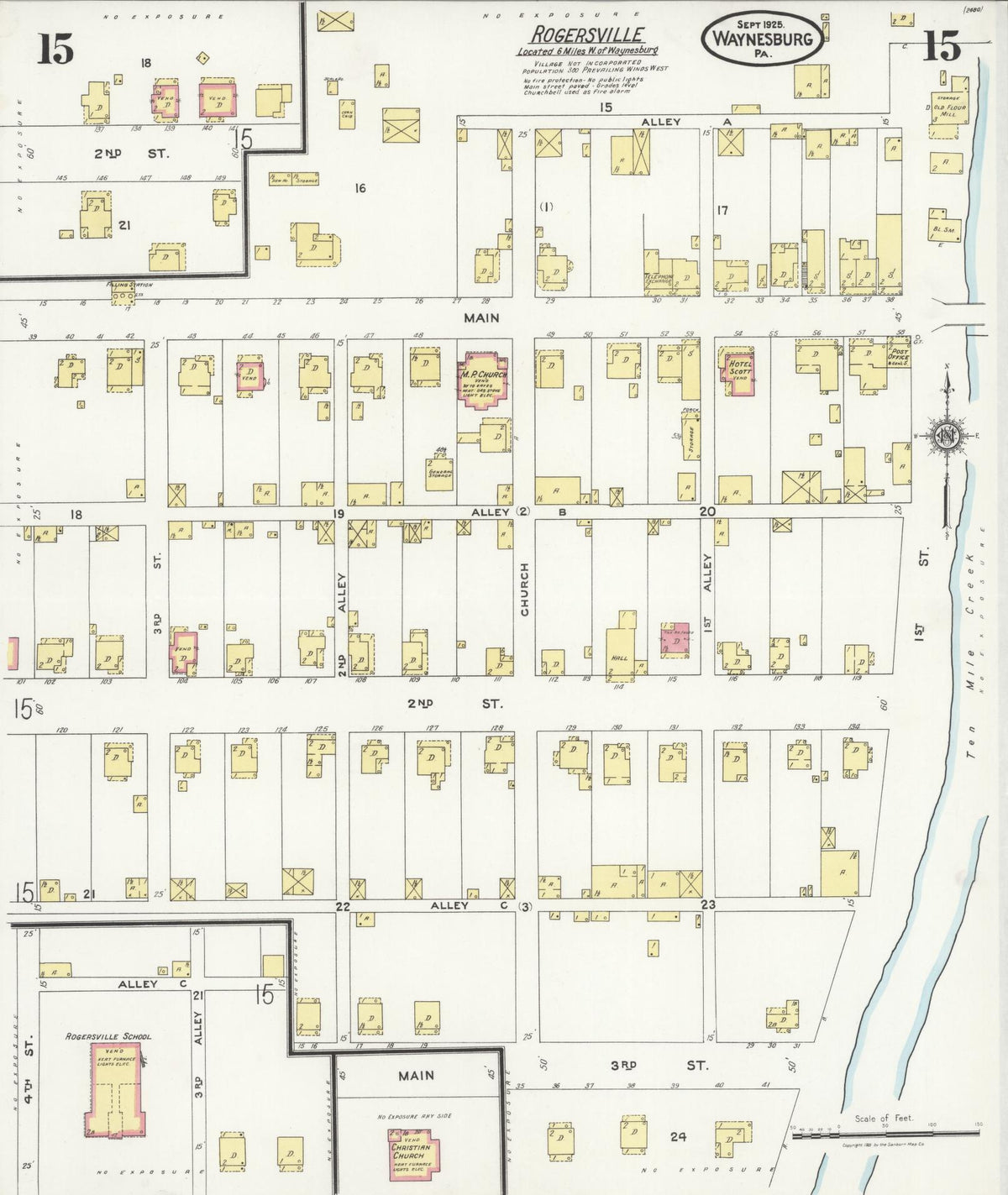 Sanborn Fire Insurance Map from Waynesburg, Greene County, Pennsylvania (1925), Sheet #0015 - Historic Sanborn Fire Insurance Map Print, vintage old map wall art, antique decor, genealogy gift, Pennsylvania Pennsylvania map