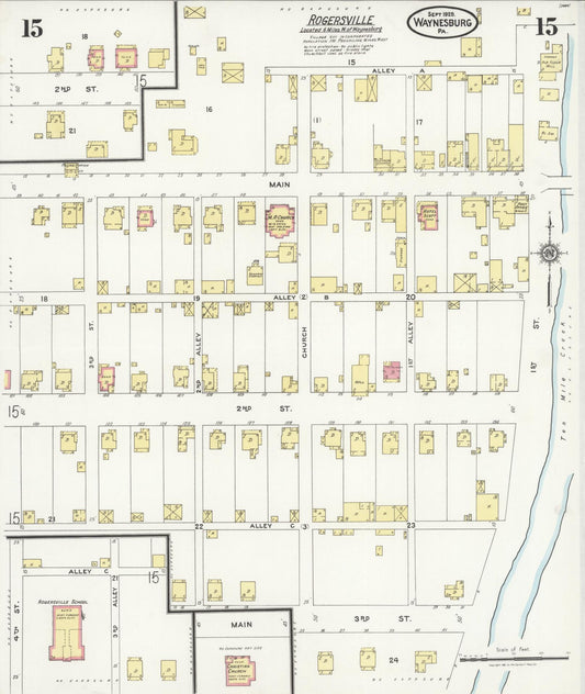 Sanborn Fire Insurance Map from Waynesburg, Greene County, Pennsylvania (1925), Sheet #0015 - Historic Sanborn Fire Insurance Map Print, vintage old map wall art, antique decor, genealogy gift, Pennsylvania Pennsylvania map