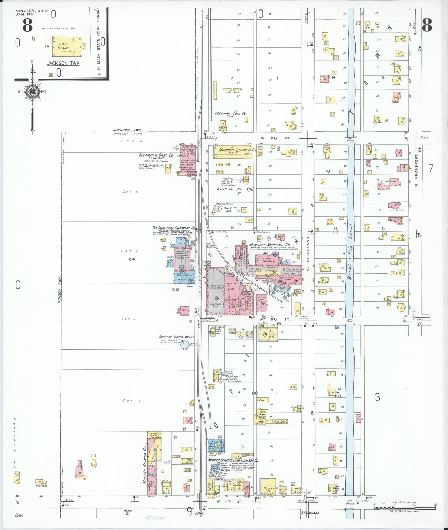 Sanborn Fire Insurance Map from Minster, Auglaize County, Ohio (1951), Sheet #0008 - Complete Map Set gallery image, historic Sanborn map, vintage wall art, Ohio Ohio