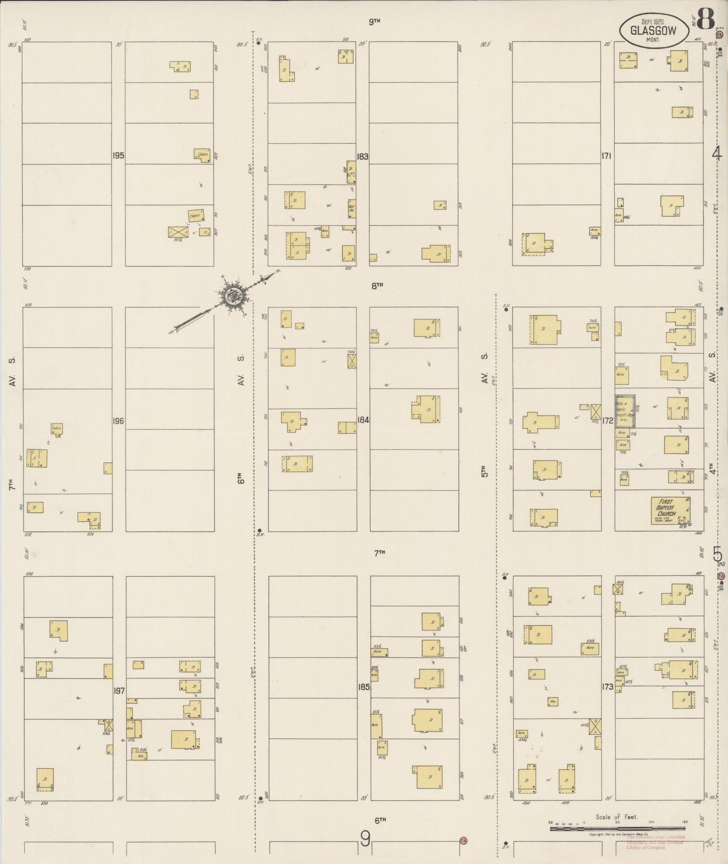 Sanborn Fire Insurance Map from Glasgow, Valley County, Montana (1920), Sheet #0008 - Historic Sanborn Fire Insurance Map Print, vintage old map wall art, antique decor, genealogy gift, Montana Montana map