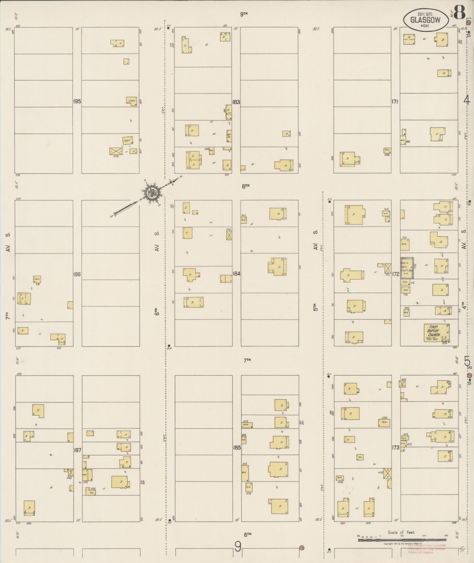 Sanborn Fire Insurance Map from Glasgow, Valley County, Montana (1920), Sheet #0008 - Historic Sanborn Fire Insurance Map Print, vintage old map wall art, antique decor, genealogy gift, Montana Montana map