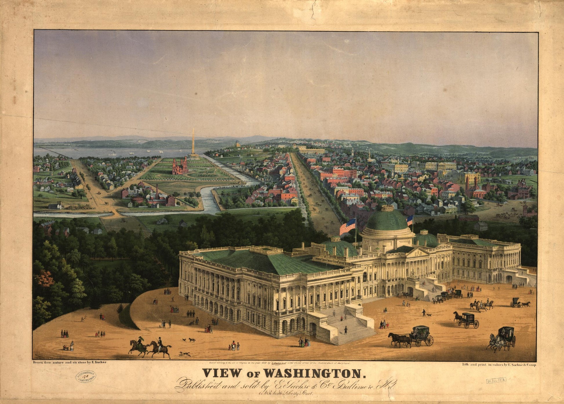 View of Washington (1852) – Historic Bird’s-Eye View Panorama Print