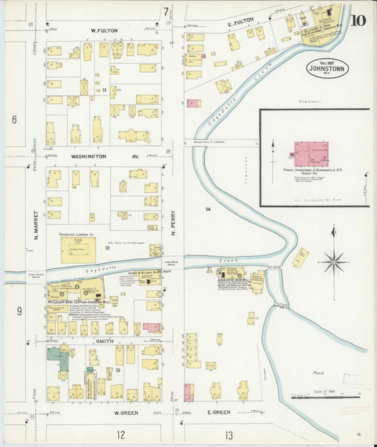 Sanborn Fire Insurance Map from Johnstown, Fulton County, New York (1907), Sheet #0010 - Historic Sanborn Fire Insurance Map Print, vintage old map wall art, antique decor, genealogy gift, New York New York map