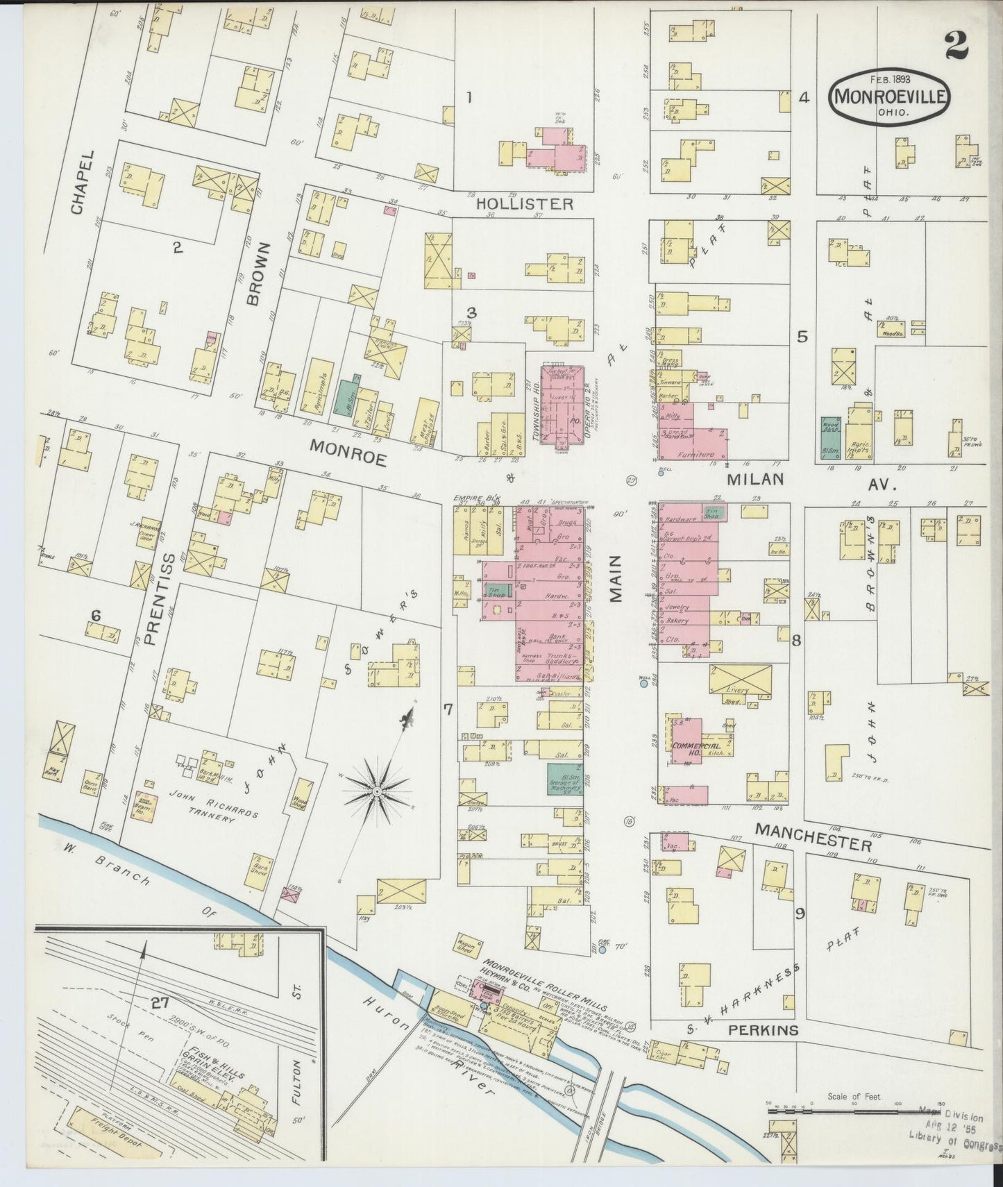 Sanborn Fire Insurance Map from Monroeville, Huron County, Ohio (1893), Sheet #0002 - Complete Map Set gallery image, historic Sanborn map, vintage wall art, Ohio Ohio