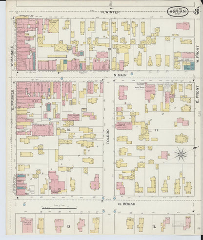 Sanborn Fire Insurance Map from Adrian, Lenawee County, Michigan (1893), Sheet #0003 - Complete Map Set gallery image, historic Sanborn map, vintage wall art, Michigan Michigan