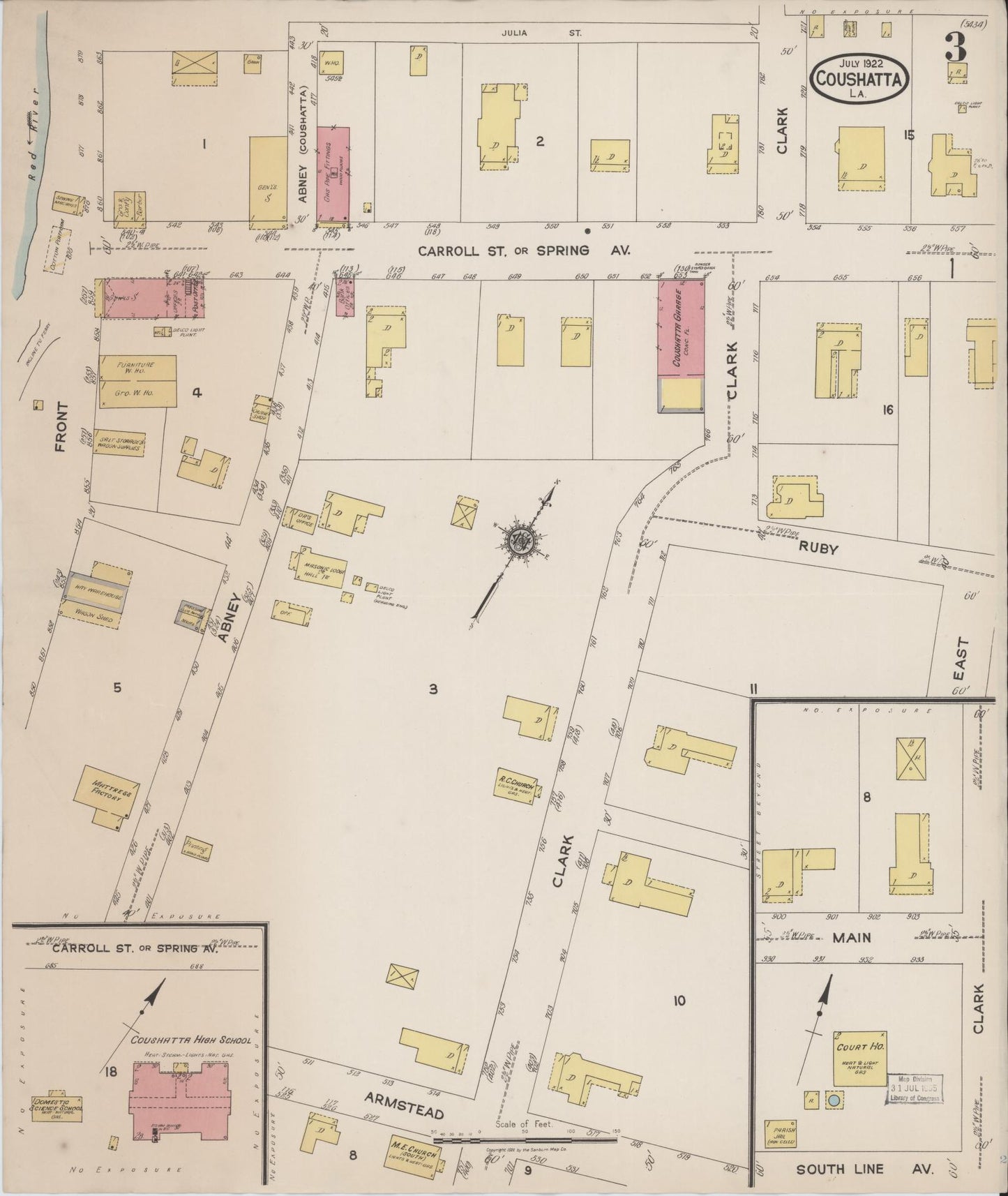 Sanborn Fire Insurance Map from Coushatta, Red River Parish, Louisiana (1922), Sheet #0003 - Historic Sanborn Fire Insurance Map Print, vintage old map wall art, antique decor, genealogy gift, Louisiana Louisiana map