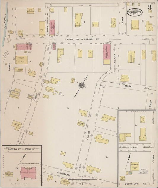 Sanborn Fire Insurance Map from Coushatta, Red River Parish, Louisiana (1922), Sheet #0003 - Historic Sanborn Fire Insurance Map Print, vintage old map wall art, antique decor, genealogy gift, Louisiana Louisiana map