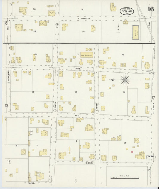 Sanborn Fire Insurance Map from Bonham, Fannin County, Texas (1909), Sheet #0016 - Historic Sanborn Fire Insurance Map Print, vintage old map wall art, antique decor, genealogy gift, Texas Texas map