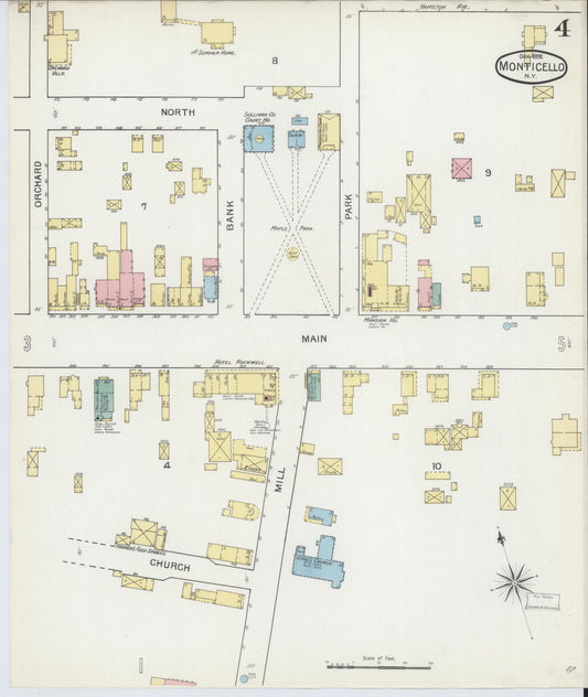 Sanborn Fire Insurance Map from Monticello, Sullivan County, New York (1892), Sheet #0004 - Historic Sanborn Fire Insurance Map Print, vintage old map wall art, antique decor, genealogy gift, New York New York map