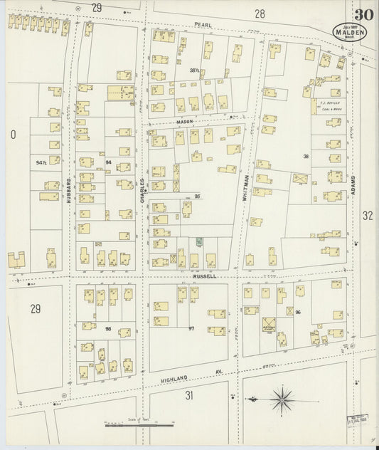 Sanborn Fire Insurance Map from Malden, Middlesex County, Massachusetts (1897), Sheet #0030 - Historic Sanborn Fire Insurance Map Print, vintage old map wall art, antique decor, genealogy gift, Massachusetts Massachusetts map