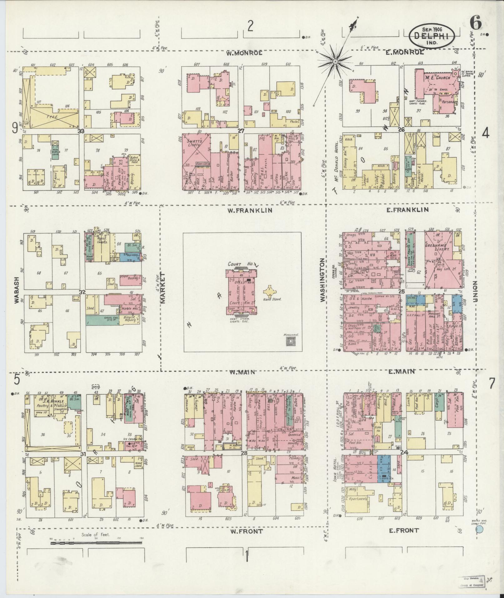 Sanborn Fire Insurance Map from Delphi, Carroll County, Indiana (1906), Sheet #0006 - Complete Map Set gallery image, historic Sanborn map, vintage wall art, Indiana Indiana
