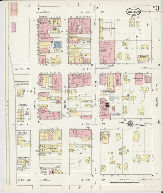 Sanborn Fire Insurance Map from Willmar, Kandiyohi County, Minnesota (1914), Sheet #0003 - Historic Sanborn Fire Insurance Map Print, vintage old map wall art, antique decor, genealogy gift, Minnesota Minnesota map