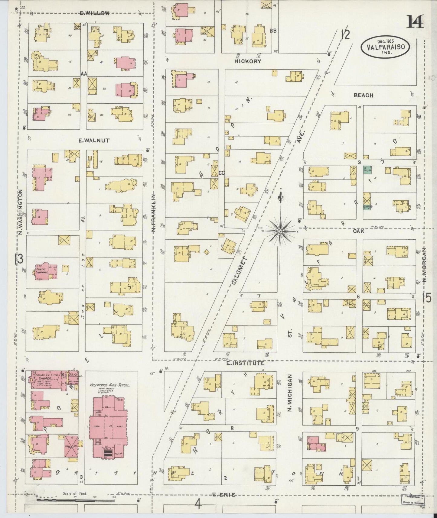 Sanborn Fire Insurance Map from Valparaiso, Porter County, Indiana (1905), Sheet #0014 - Complete Map Set gallery image, historic Sanborn map, vintage wall art, Indiana Indiana