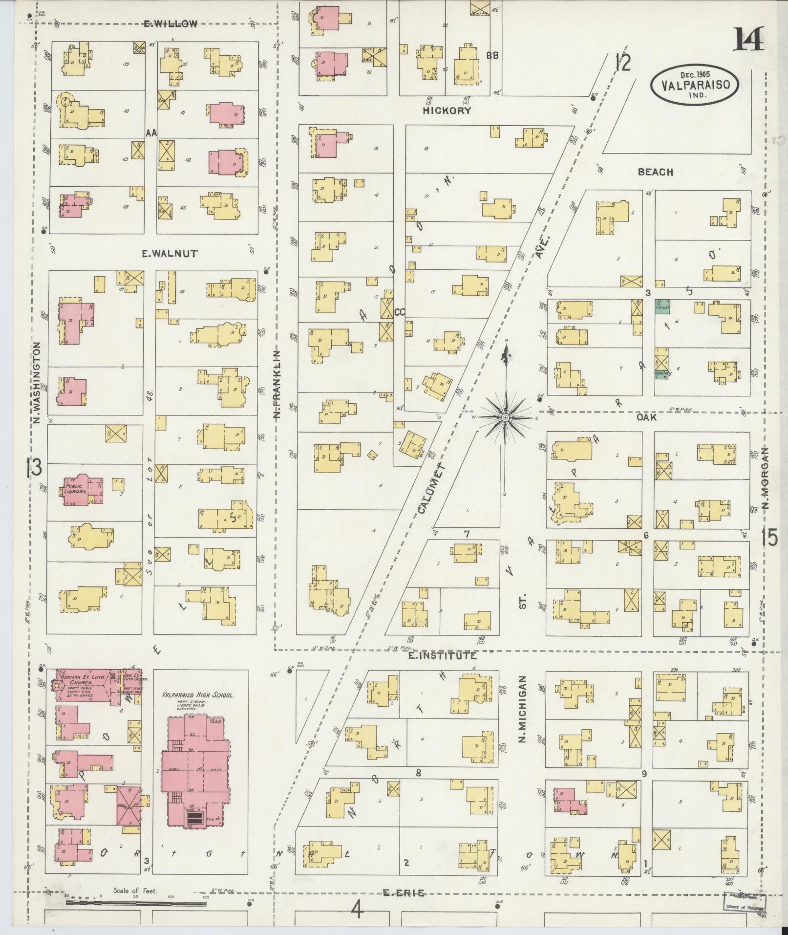 Sanborn Fire Insurance Map from Valparaiso, Porter County, Indiana (1905), Sheet #0014 - Complete Map Set gallery image, historic Sanborn map, vintage wall art, Indiana Indiana