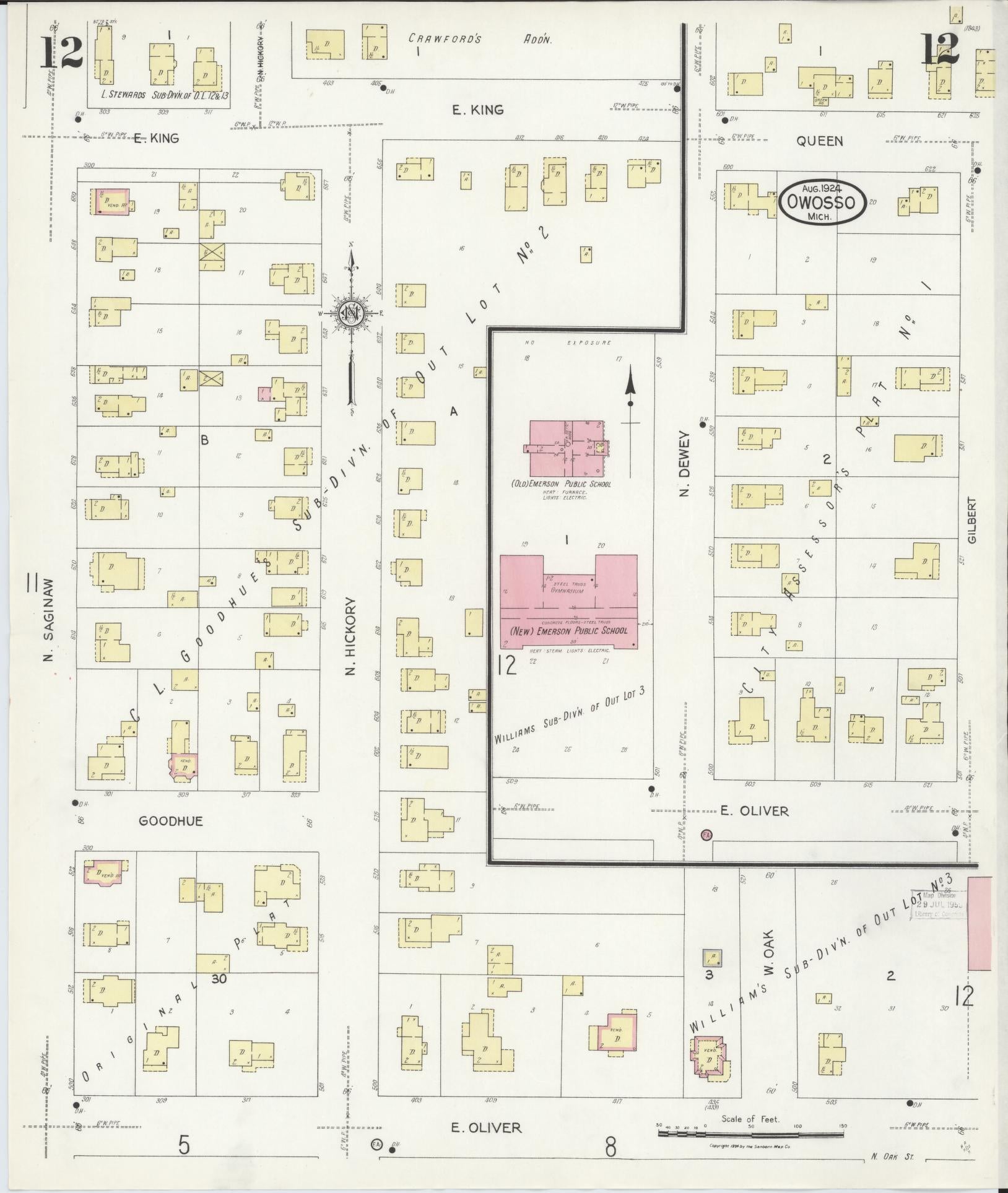 Sanborn Fire Insurance Map from Owosso, Shiawassee County, Michigan (1924), Sheet #0012 - Complete Map Set gallery image, historic Sanborn map, vintage wall art, Michigan Michigan