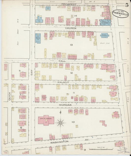 Sanborn Fire Insurance Map from Phoenixville, Chester County, Pennsylvania (1886), Sheet #0005 - Historic Sanborn Fire Insurance Map Print, vintage old map wall art, antique decor, genealogy gift, Pennsylvania Pennsylvania map