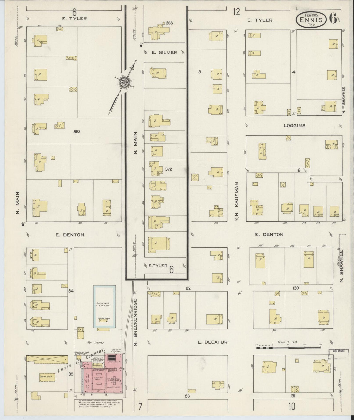 Sanborn Fire Insurance Map from Ennis, Ellis County, Texas (1915), Sheet #0006 - Complete Map Set gallery image, historic Sanborn map, vintage wall art, Texas Texas