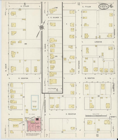 Sanborn Fire Insurance Map from Ennis, Ellis County, Texas (1915), Sheet #0006 - Complete Map Set gallery image, historic Sanborn map, vintage wall art, Texas Texas
