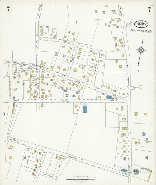 Sanborn Fire Insurance Map from Ramsey, Bergen County, New Jersey (1924), Sheet #0007 - Historic Sanborn Fire Insurance Map Print, vintage old map wall art, antique decor, genealogy gift, New Jersey New Jersey map