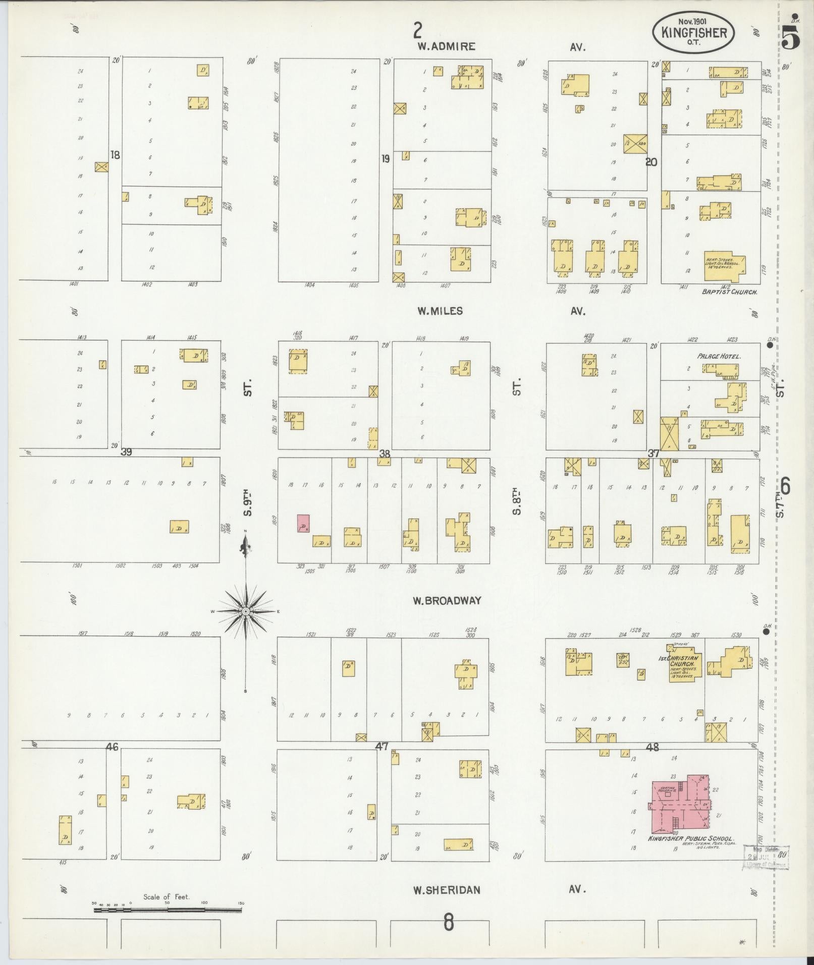 Sanborn Fire Insurance Map from Kingfisher, Kingfisher County, Oklahoma (1901), Sheet #0005 - Historic Sanborn Fire Insurance Map Print, vintage old map wall art, antique decor, genealogy gift, Oklahoma Oklahoma map