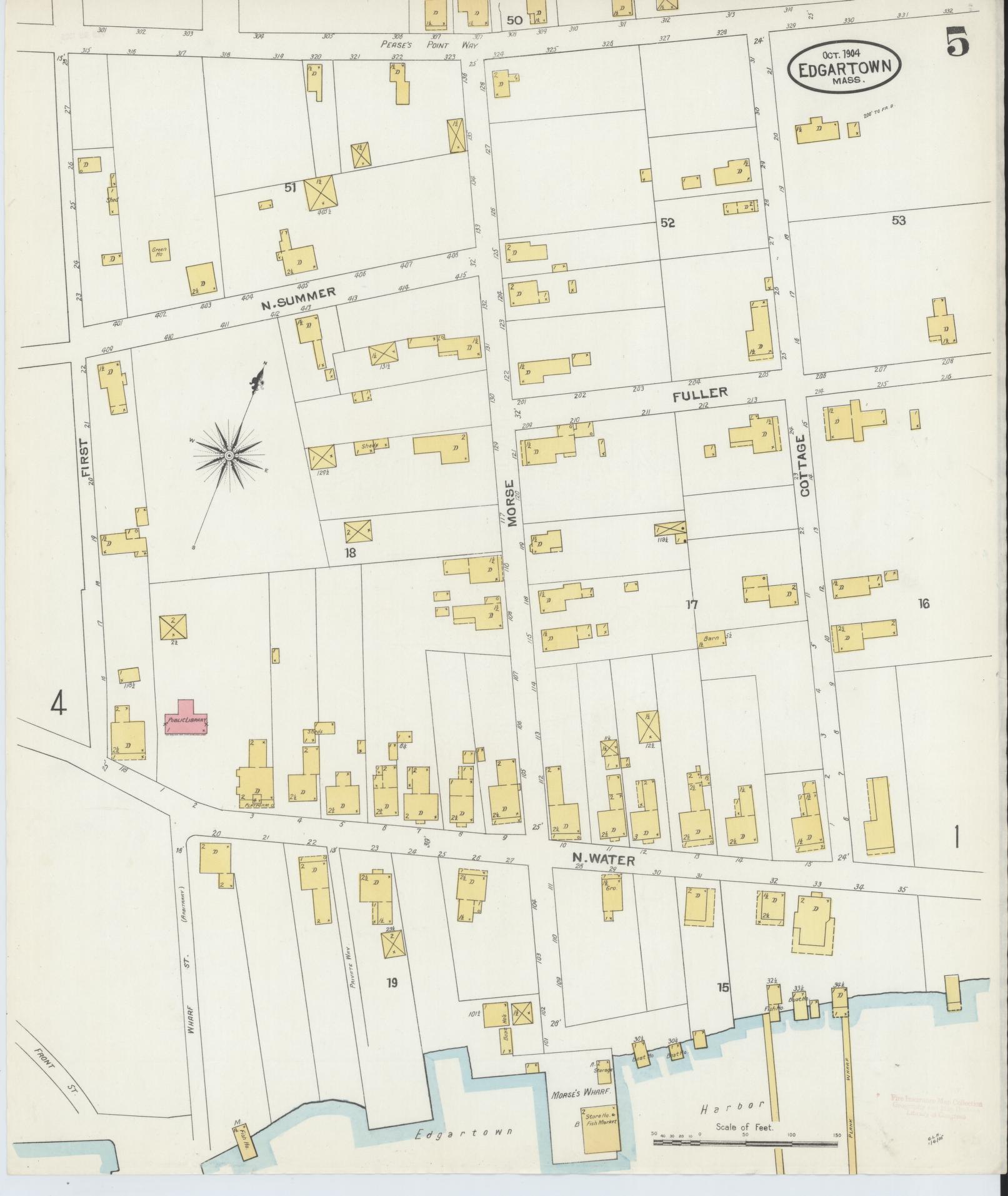 Sanborn Fire Insurance Map from Edgartown, Dukes County, Massachusetts (1904), Sheet #0005 - Historic Sanborn Fire Insurance Map Print, vintage old map wall art, antique decor, genealogy gift, Massachusetts Massachusetts map
