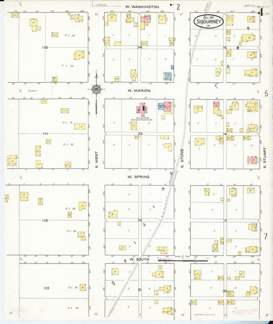 Sanborn Fire Insurance Map from Sigourney, Kiokuk County, Iowa (1916), Sheet #0004 - Historic Sanborn Fire Insurance Map Print, vintage old map wall art